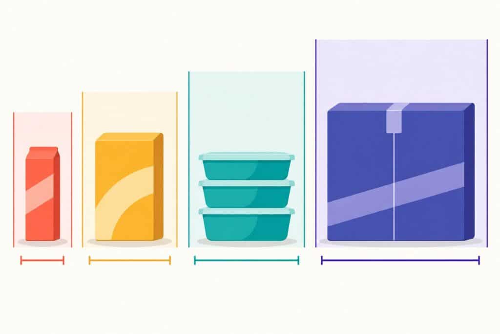 Diagram showing how frozen package formats determine shelf lane width.