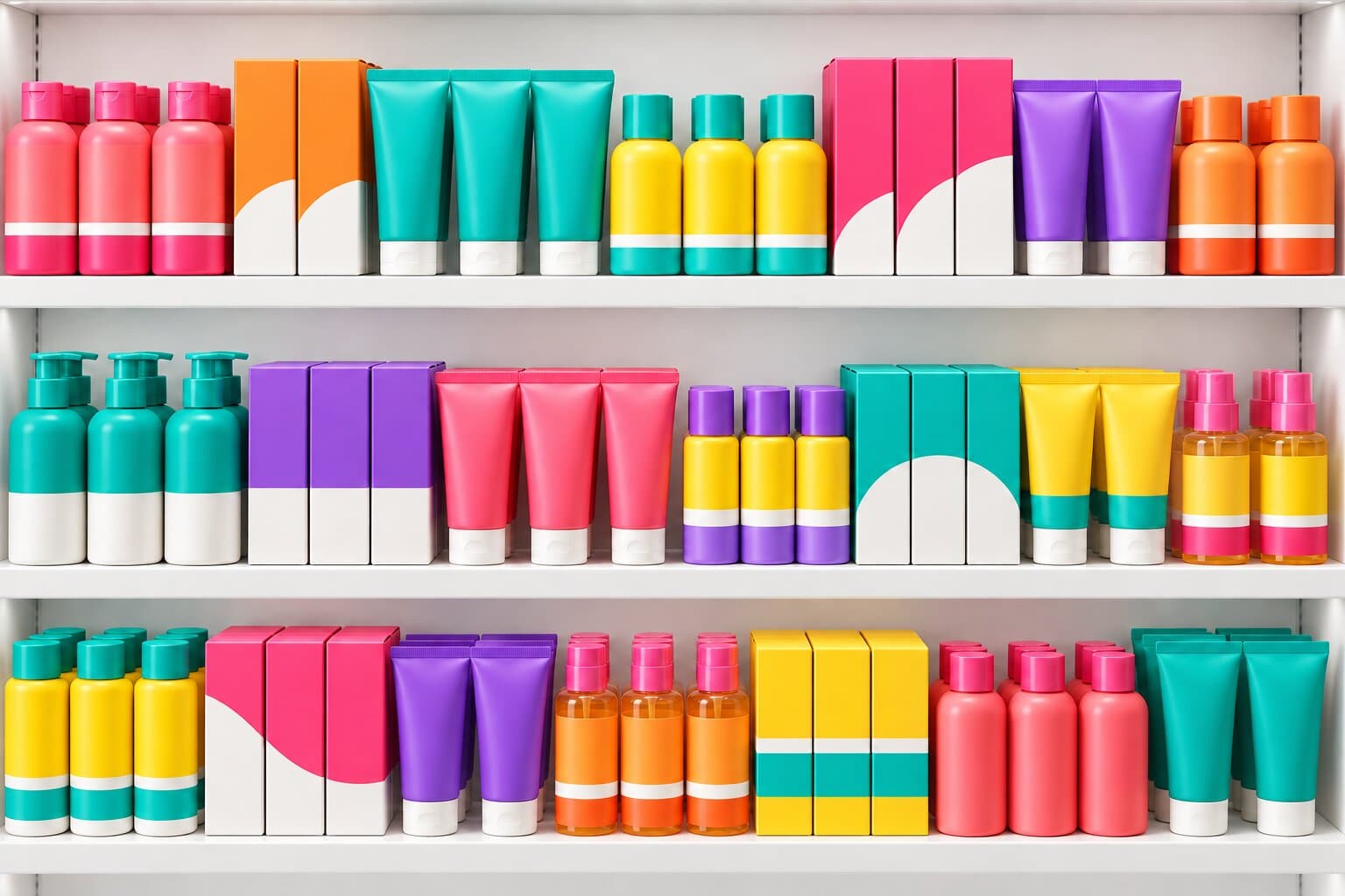 Health and beauty shelf section with small products neatly faced in separated lanes